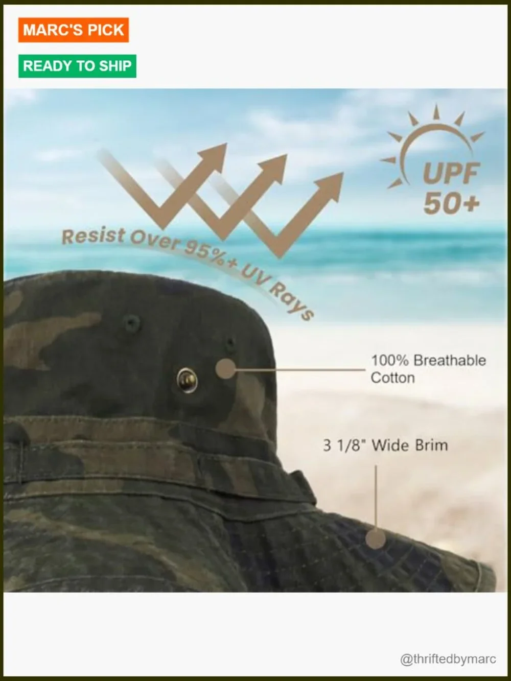 Boonie Hat UPF 50+ Sun Protection Bucket Hat for Hiking Fishing